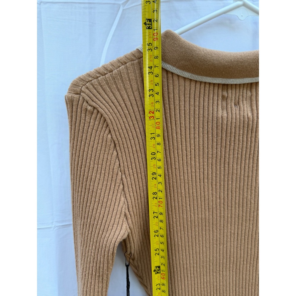Grand Street Studios Camel Ribbed Knit Rhinestone Button Polo Mini Dress M NEW - Picture 6 of 12